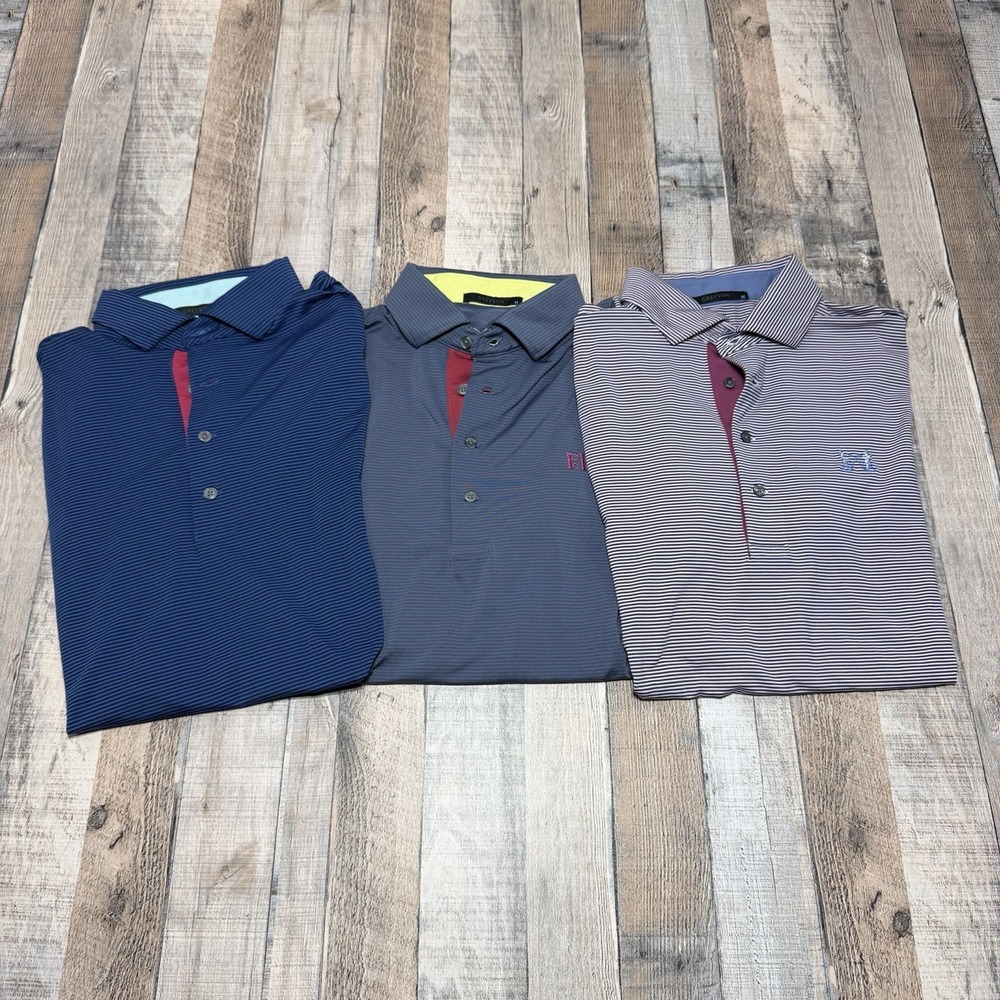Greyson Performance Golf Polo Shirt Lot (3) – Striped Blue/Purple Wolf